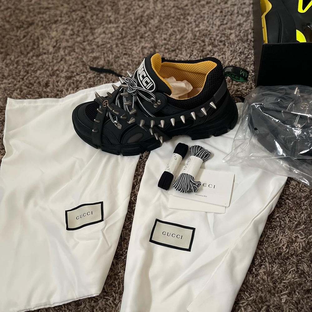 Gucci Black and Silver Spiked Sneakers Never worn. Dust bags and laces included